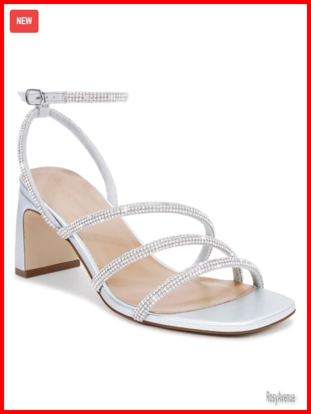 Rhinestone Block Heel Ankle Strap Dress Heels Square Toe Formal Evening Shoes